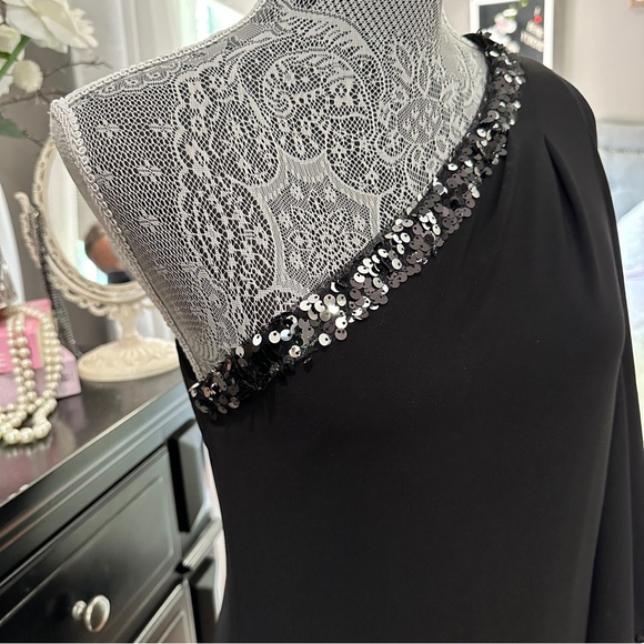 DJ-JAZ Black One-Shoulder Sequin Trim Cocktail Dress Size 10 - Picture 4 of 13